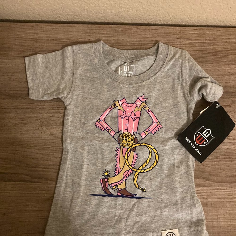 Wes And Willy Gray PRCA Cowgirl Pink Graphic T Shirt Short Sleeve NWT Rodeo NEW